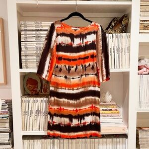 Silky ikat print shift dress ALEXIA ADMOR fall business casual size Medium